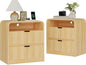 FURSUN 24" Fluted Nightstand Set of 2 with Charging Station, Wooden End Table with 2 Drawers Storage, Curved Profile Design, Modern Bedside Cabinet for Bedroom, Natural Oak