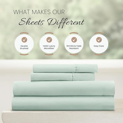 Linen Market Brushed Microfiber King Sheet Set 4 Piece – Oeko-TEX Certified Ultra Soft & Wrinkle-Free - 16" Deep Pocket Sheets - Easy Care King Size - Mint