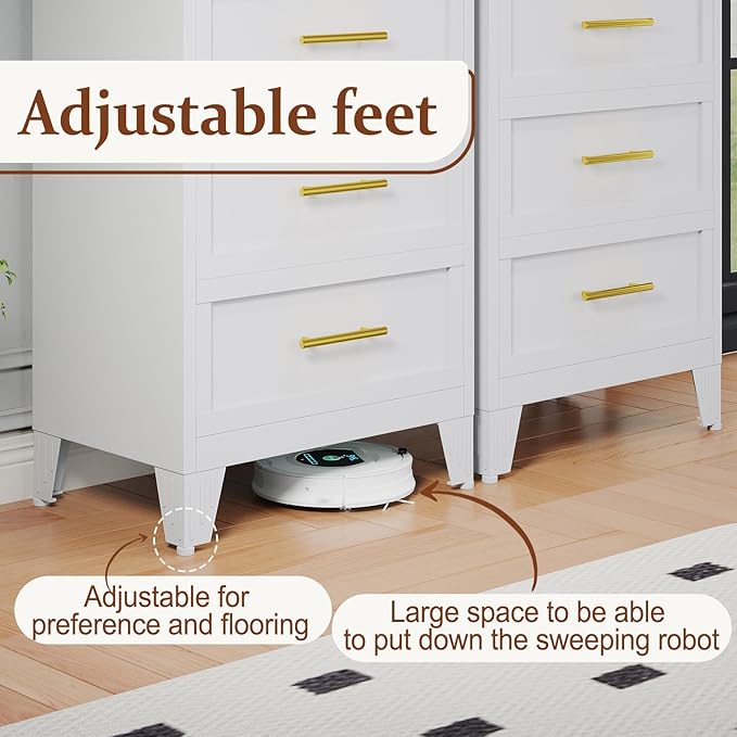 Metal Small Dresser for Bedroom, White Dressers & Chest of Drawers, 3 Drawer Dresser with Curved Corner, Storage Cabinet for Living Room, Entryway, Home Office (White, 24" W)