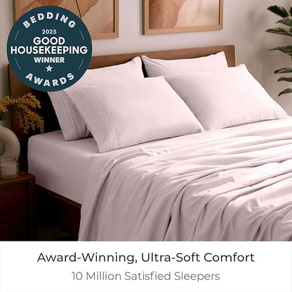 Mellanni Split King Sheet Set - 7-Piece Iconic Collection Bedding, (Including 4 Pillowcases), 16-Inch Deep Pocket, Easy Care, Extra Soft, Cooling Sheets, Brushed Microfiber - Blush Pink
