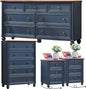 Farmhouse Dressers & Night Stand Set of 4, Wood 54" Wide Dresser & 45" Tall Chest of Drawers, 18" with Charging Station Nightstand Set of 2, Bedroom Furniture Dresser Set for Home Living Room Hallway