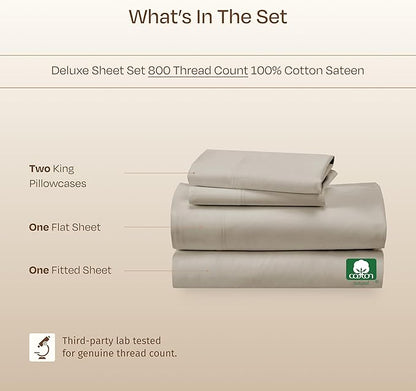 California Design Den Cal King Sheet Set Cotton - Luxury 800 Thread Count, 100% Cotton Sateen - California King Sheets Deep Pockets Bedding Set - Beige