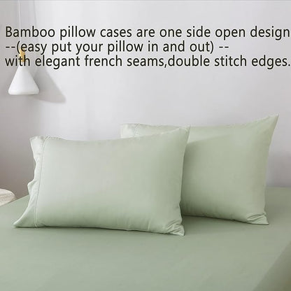 Linen World Cooling Bed Sheets Set Full Size,100% Organically Grown Viscose Sheets,Deep Pocket Up to 16",4 Pieces Silky Soft,Breathable Bedding Sheets & Pillowcases(Sage Green,Full)
