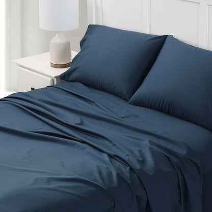 Cuddledown Dreamstead 100% Cotton Bed Sheets Set | 300 Thread Count | Luxurious Sateen Weave | Pure Combed Cotton | Soft | Wrinkle Resistant | 4 Piece Set | Navy | Full | 54” x 75"