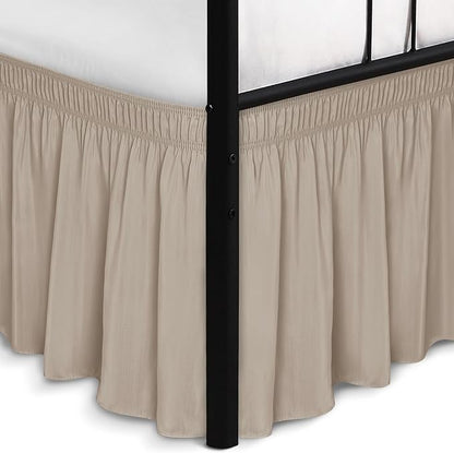 Biscaynebay Wrap Around Bed Skirts with Split Corners for Full Beds 18" Drop, Light Camel Adjustable Elastic Dust Ruffles Easy Fit Wrinkle Resistant Silky Luxurious Fabric Machine Washable