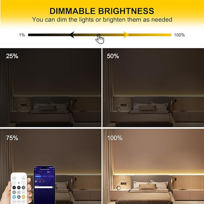 COB LED Strip Lights Warm White,24V Dimmable led Light Strip KIT with Remote and app Control,2700K 25FT/7.5m 8mm Wide Ra>90 Cuttable Flexible Strip Lights for Bedroom,Wardrobe,Cabinet