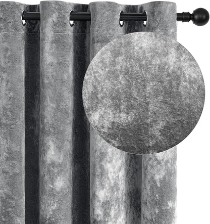 SMILETIME Grey Crushed Velvet Curtains 52x96 inch Luxurious Thermal Insulated Soundproof Drapes for Living Room Bedroom Office Soft and Durable Light-Filtering Window Treatments, 2 Panels