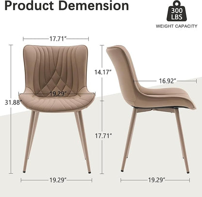 YOUTASTE Modern Upholstered Dining Chairs Set of 2, All Khaki Faux Leather Kitchen Chairs, Mid-Century Armless Accent Chairs with Metal Legs for Living Room, Bedroom