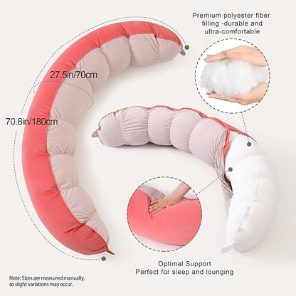 Peallow(Pat. Pend) – Long Round Body Pillow for Adults, Bolster Pillow for Sleeping, Soft and Supportive Pillow for Sleeping & Lumbar Support(Coral Peach,59")