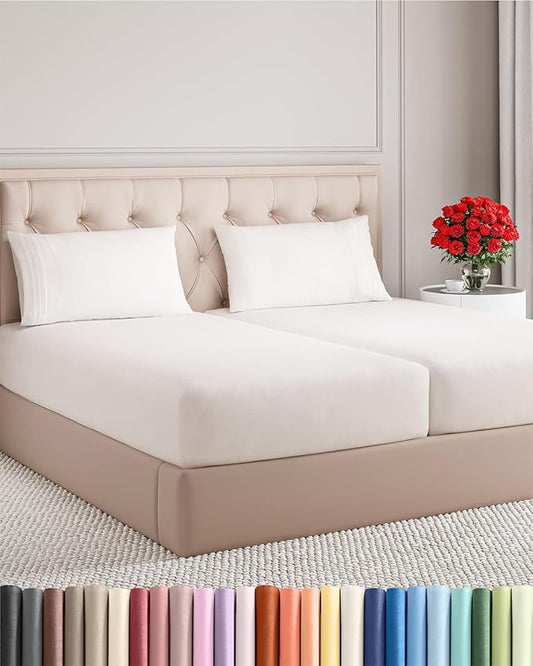Split King Size 5 Piece Sheet Set - Comfy Breathable & Cooling Bed Sheets Set - Hotel Luxury Bedding for Women, Men, Kids, Teens, Boys & Girls - Deep Pockets & Wrinkle Free - Oeko-Tex - Antique White