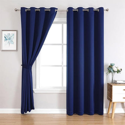 MIUCO Room Darkening Grommet Thermal Insulated Blackout Window Curtains Panels for Bedroom Set of 2 52x95 Inch Navy Blue, Bonus 2 Tie Backs Included