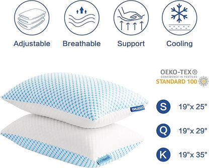 EASELAND Firm Pillow Shredded Memory Foam(Adjustable Loft), Cooling Breathable for Sleeping Queen Size 2 Pack