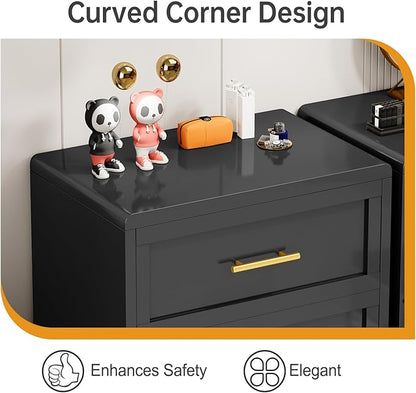 Metal Dresser for Bedroom, Small Dresser with Drawers, 2 Dressers & Chests of Drawers with Curved Corner, Storage Cabinet for Nightstand, Living Room, Hallway, Entryway (Black, 24" W)