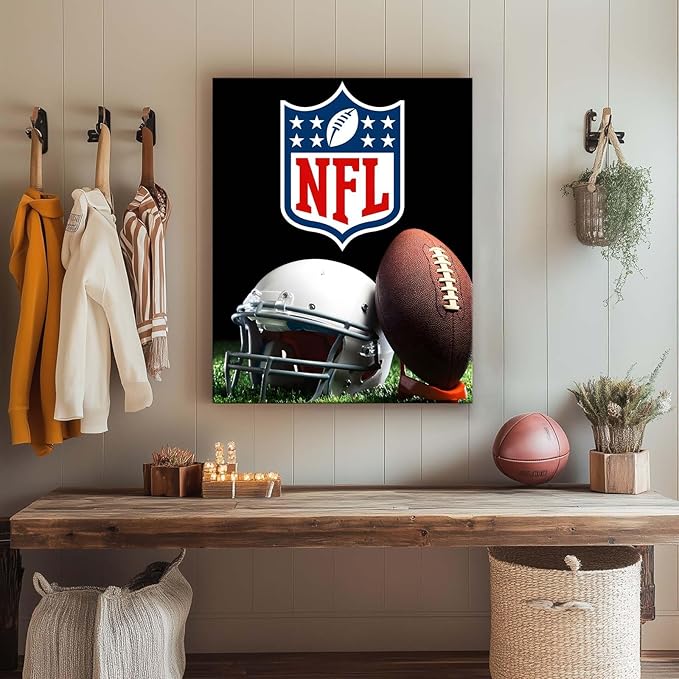 B.B.F MAKE American Football Canvas Wall Art Super Champions Bowl Poster Rugby Oil Painting Canvas Wall Decor Sports Picture Boys Gift Modern Bedroom Living Room Dorm Home Decoration, Framed 20x24inch