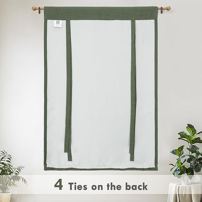 DriftAway Double Layer Linen Blackout Tie Up Curtains Thermal Insulated Fully Lined Balloon Roman Shade Bathroom Window Adjustable Rod Pocket for Small Window 45 Inch by 63 Inches Olive Green