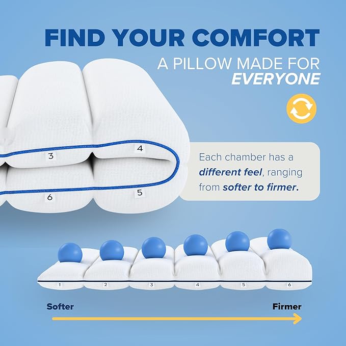 TUMBLE 6-Chamber Adjustable Bed Pillow & Pillowcase | Back, Side & Stomach Sleepers | Cooling Cover | Memory Foam & Gel Fiber Fill | Customize Your Comfort | CertiPUR/Oeko-Tex | Standard King 1 Pack