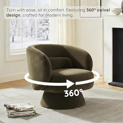Swivel Accent Chair, Modern 360 Degree Swivel Barrel Chair with Arms & Curved Back and Lumbar Support Cushion, Comfy Round Single Sofa for Small Space, Living Room, Bedroom, Olive Rayon