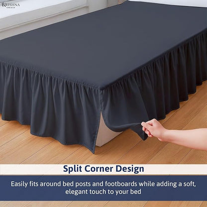 KRISHNA Ruffled Bed Skirt with Split Corners Queen, 100% Microfiber Hotel Quality, 18 Inch Drop Dust Ruffle Gathered Bedskirt with Platform, 60" x 80", Dark Grey