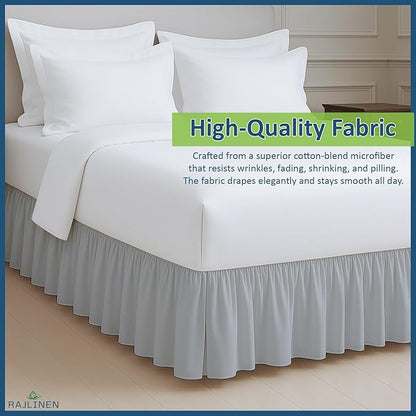 Rajlinen Ruffled Bed Skirt Queen, 8 Inch Drop Dust Ruffle with Split Corners, 100% Microfiber Bedskirt with Platform, Three-Sided Coverage Ruffled Gathering Design, Light Grey