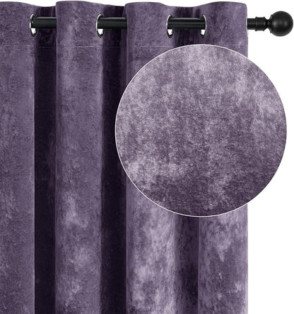 SMILETIME Lilac Purple Crushed Velvet Curtains 52x108 inch Luxurious Thermal Insulated Soundproof Drapes for Living Room Bedroom Office Soft and Durable Light-Filtering Window Treatments, 2 Panels