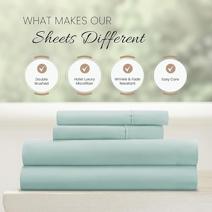 Linen Market Brushed Microfiber Full Sheet Set 4 Piece – Oeko-TEX Certified Ultra Soft & Wrinkle-Free - 16" Deep Pocket Sheets - Easy Care Full Size - Aqua