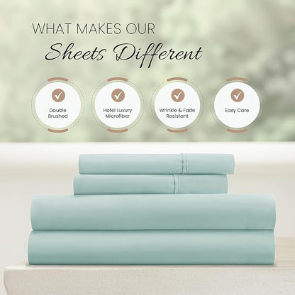 Linen Market Brushed Microfiber Full Sheet Set 4 Piece – Oeko-TEX Certified Ultra Soft & Wrinkle-Free - 16" Deep Pocket Sheets - Easy Care Full Size - Aqua