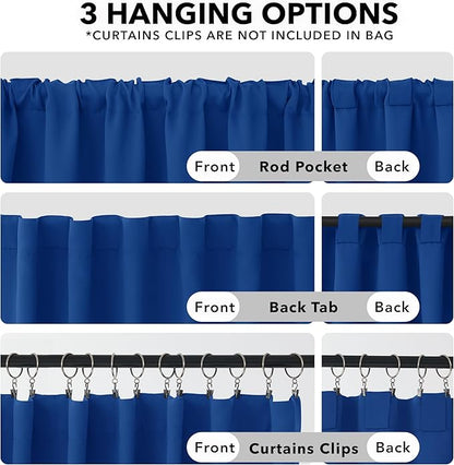 Deconovo Blackout Curtains, Thermal Insulated, W52 x L63 2 Panels, Back Tab, Machine Washable, Room-Darkening Drapes for Bedroom/Living Room Royal Blue