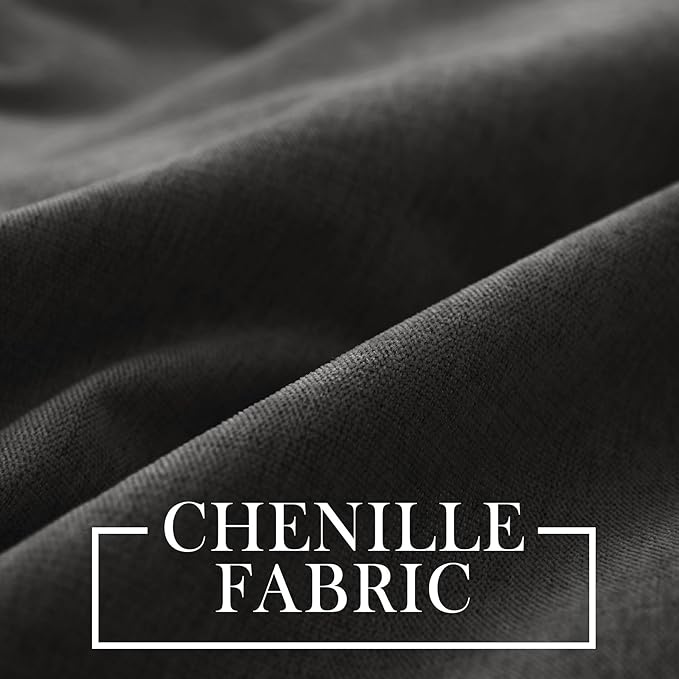 Macochico 100% Blackout Chenille Curtains 96 Inches Long for Hotel Nursery Noise Reducing Thermal Curtain for Bedroom Living Room Grommet Charcoal Grey Drapes with Tieback 52" Wx96 L Classic 1 Panel