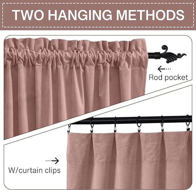 StangH Pink Curtains 96 inches Long, Super Soft Velvet Window Drapes Rod Pocket Thermal Insulated Home Decoration for Girls Room/Dressing Room/Office, W52 x L96, 2 Panels