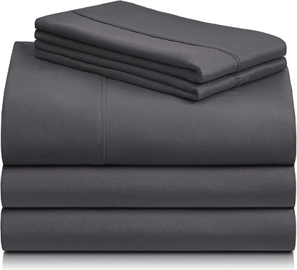 LuxClub 5 PC Split King Sheet Set, Deep Pockets Wrinkle Free Cooling Bed Sheets Hotel Bedding for Women, Men, Includes 2 Fitted Sheet, 1 Flat Sheet and 2 PillowcasesDark Grey