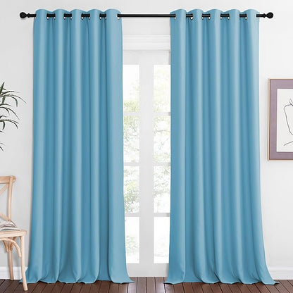 NICETOWN Blackout Curtain Drape for Bedroom - Light Reducing Thermal Insulated Solid Grommet Room Darkening Window Curtain 90 inches Long for Living Room (Teal Blue, 1 Piece, W66 x L90)