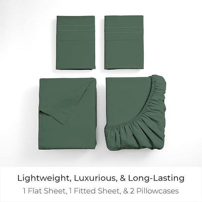 Mellanni Twin XL Sheet Set - 4-Piece Iconic Collection Bedding, (Including 2 Pillowcases), 16-Inch Deep Pocket, Easy Care, Extra Soft, Cooling Sheets, Brushed Microfiber - Emerald Green