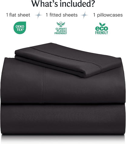 LuxClub 3 PC Twin XL Sheet Set, Deep Pockets Wrinkle Free Cooling Bed Sheets Hotel Bedding for Women, Men, Kids & Teens, Includes 1 Fitted Sheet, 1 Flat Sheet and 1 Pillowcase-Silky Soft Black