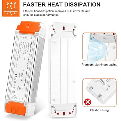 Dimmable LED Driver 12V DC 60W Triac Constant Transformer 120V AC to 12Volt DC Input/Output Isolation Protection 60Watt LED Power Supply Lighting Low Voltage Dimmer for Strip Light Model Vec1