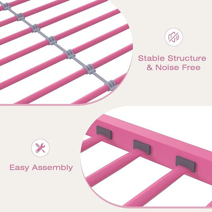 VECELO Bunk Bed Twin Over Twin, Metal Bunkbeds with Ladder and Full-Length Guardrail, No Box Spring Needed, Space Saving, Noise Free, Light Pink