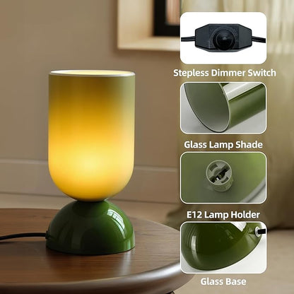 8.9" Modern Glass Table Lamp for Living Room, Dimmable Desk Lamps for Bedroom, UL Listed Nightstand Lamp with Dome Base, End Table Lamps for Side Tables, College Dorm, Office, Glossy Green