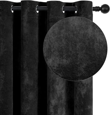 SMILETIME Black Crushed Velvet Curtains 52x90 inch Luxurious Thermal Insulated Soundproof Drapes for Living Room Bedroom Office Soft and Durable Light-Filtering Window Treatments, 2 Panels