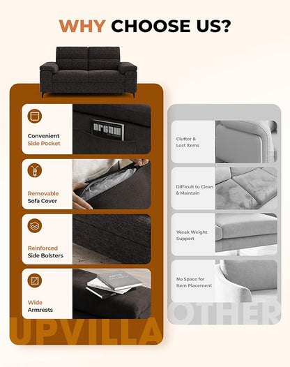 71.25" Modern Sofa Couch for Living Room, Deep Seat Sofas with 8” Cushion, Comfy 2-Seater Chenille Loveseat with Convertible Armrest, Removable Sofa Cover, High Leg (Dark Gray)