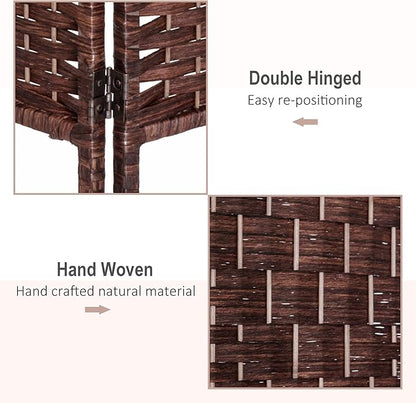 HOMCOM Room Divider, 6 Panel Folding Privacy Screen, 6FT Tall Portable Wicker Weave Partition Wall Divider for Bedroom, Home Office, Brown
