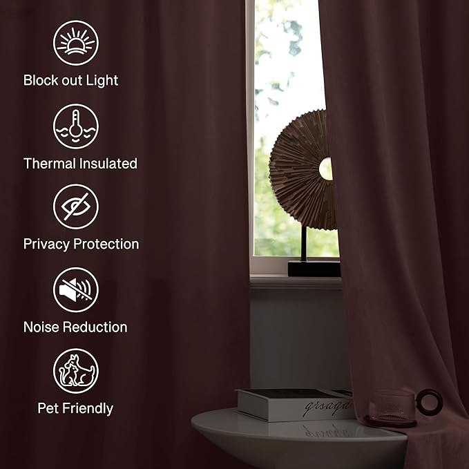 StangH Wild Rose Velvet Curtains 63 inches Long Set of 2, Soft Short Kitchen Window Drapes Room Dampening Noise Reducing Elegant Decor Curtains Rod Pocket for Kid Bedroom, W52 x L63
