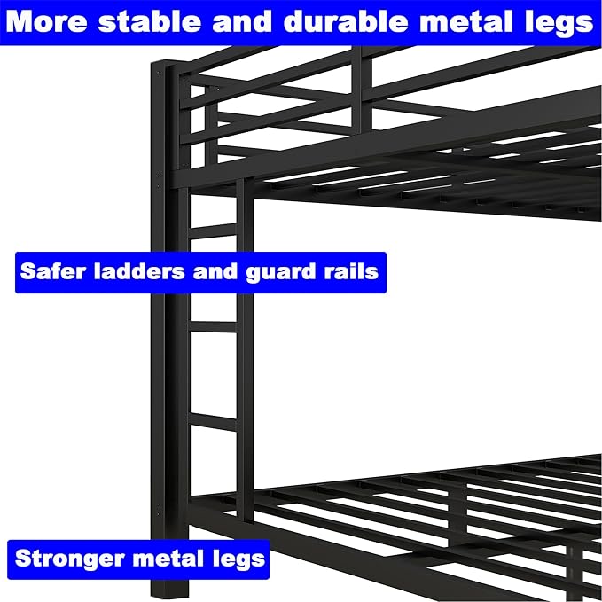 Upgraded Version Thicken Heavy Duty Metal Twin Over Full Bunk Bed with Twin Size Trundle, Modern Style Stronger Bunk Bed Frame Twin Over Full Size for Adults, Easy Assembly (Twin/Full)