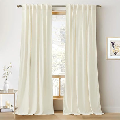 RYB Home White Velvet Curtains 84 inches - Room Darkening Energy Saving Curtain Panels Soft Luxury Privacy Window Covering for Living Room Studio Apartment, Cream White, W52 x L84 inches, 2 Panels