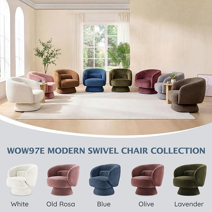 Swivel Accent Chair, Modern 360 Degree Swivel Barrel Chair with Arms & Curved Back and Lumbar Support Cushion, Comfy Round Single Boucle Sofa for Small Space, Living Room, Bedroom, Blue