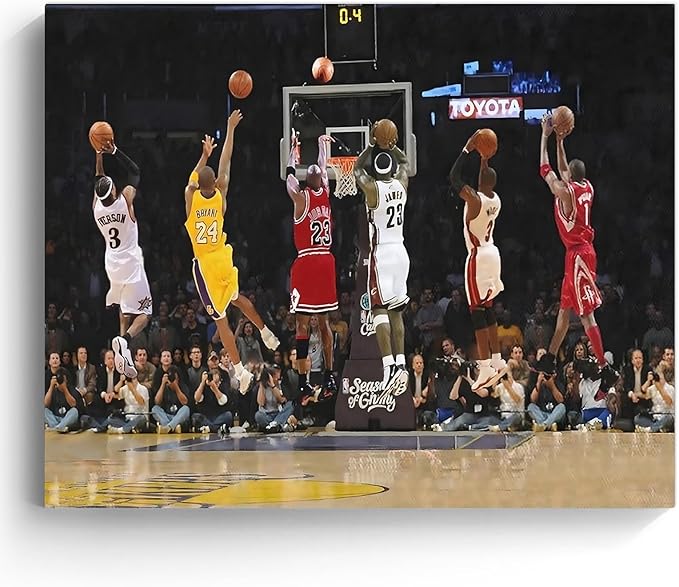 Basketball Legends Canvas Wall Art Print Poster, Iconic Sports Stars Shooting Inspirational Picture, Motivational Photography Wall Decor for Gym Dorm Home Office Living Room Bedroom, Framed 20x24inch