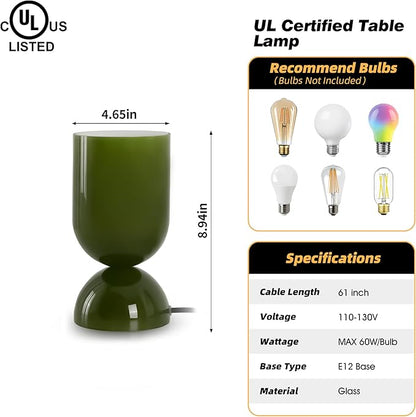 8.9" Modern Glass Table Lamp for Living Room, Dimmable Desk Lamps for Bedroom, UL Listed Nightstand Lamp with Dome Base, End Table Lamps for Side Tables, College Dorm, Office, Glossy Green