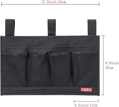 Hanging Bedside Caddy, Bedside Storage Organizer for Magazine, Phone, Remote control (6 Pockets-Black)