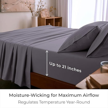 Mellanni King Sheet Set - 6-Piece Iconic Collection Bedding, (Including 4 Pillowcases), 21-Inch Extra Deep Pocket, Easy Care, Ultra Soft, Cooling Sheets, Brushed Microfiber - Hazy Lilac