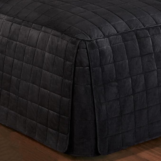 Touch of Class Camden Luxury Bedding | Neutral Onyx Black Color | Grande Fitted Bedspread | Faux Suede Box Quilted Design | Designed 3 Piece Set Includes Full Bedspread and 2 Standard Shams