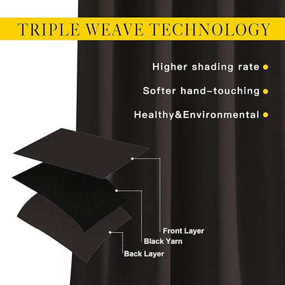 NICETOWN Blackout Curtains Panels for Window - Home Fashion Machine Washable Ring Top Thermal Insulated Solid Blackout Draperies for Kid's Room (2 Panels, 52 inches W x 95 inches, Toffee Brown)