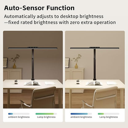 Desk Lamp with Clamp, LED Eye-Caring Clip on Desk Lights for Home Office, Tall Touch Control Dimmable Computer Light with Color Changing, 24W Brightest Architect Desktop Lamp for Screen, Black